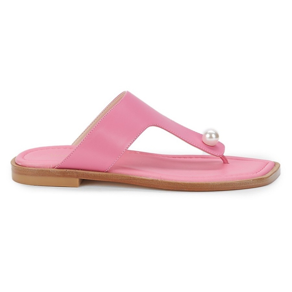 NWOT-Stuart Weitzman: Women's Goldie Faux-Pearl Leather Thong-Toe Sandals